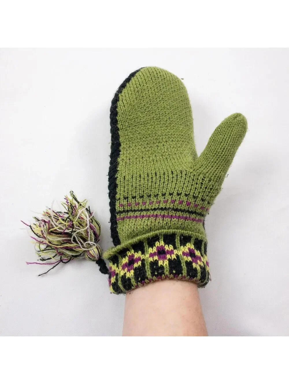 Anthropologie Green Fair Isle Knit Mittens Womens One Size